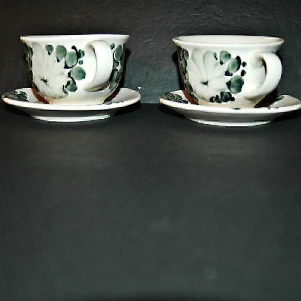 Vintage Polish Cups and Saucers Hand Made and Painted Floral Makers Stamp